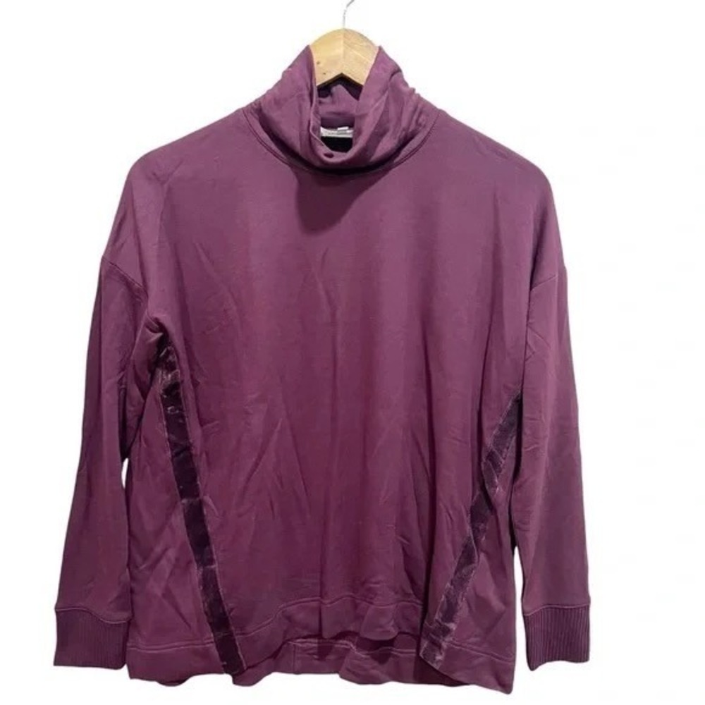 Splendid Collection Plum Mock Neck Sweatshirt XS Viscose Blend‎ Velvet Detail